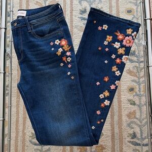 DRIFTWOOD Dark Blue Boot Leg Jeans with Floral Embroidery 27
